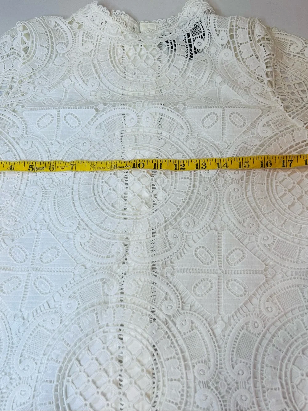 Anthropologie x James Corelli White Lace Medallion Mock-neck Blouse